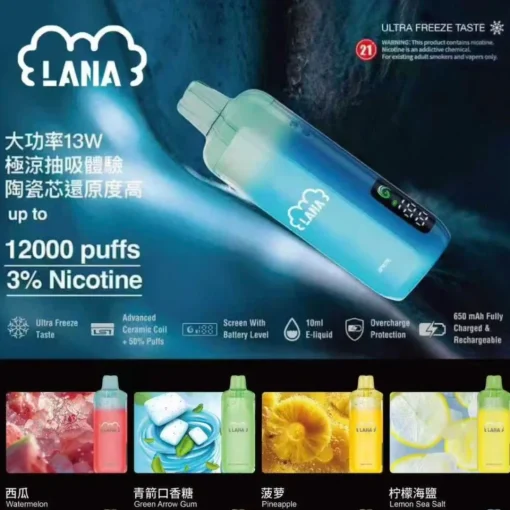 【E倉】LANA 12000口拋棄式電子煙 | 13W強勁輸出【買十送一】